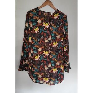 H&M multicolor botanical garden floral long sleeved blouse‎ Tunic Top Size 14
